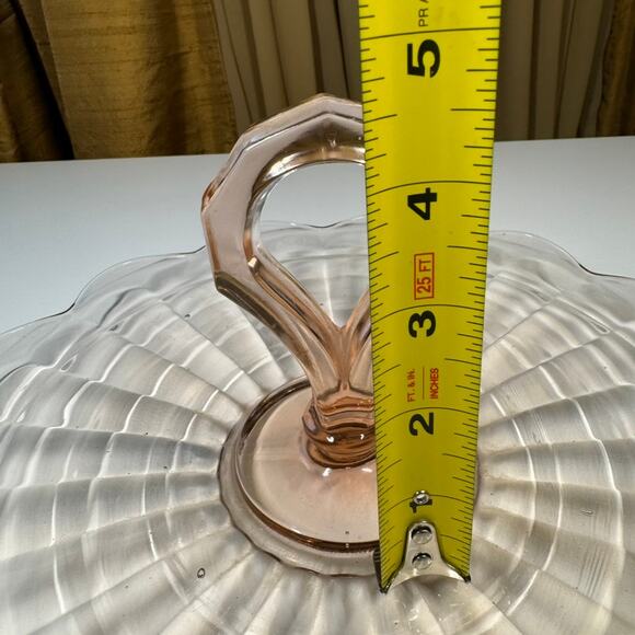 Vintage Pink Depression Glass Handled Tray 11" Scalloped Ribbed Platter - Picture 12 of 13